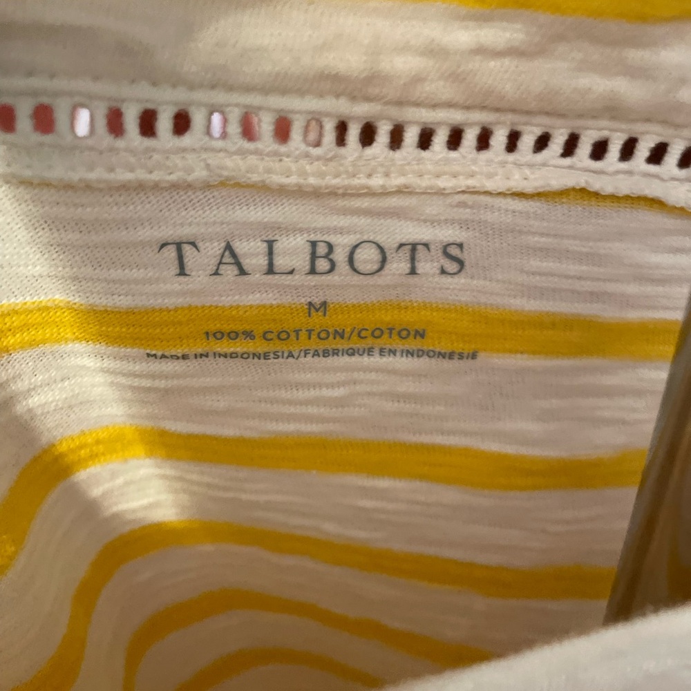 TALBOT’S Yellow & White Striped Top Size Medium - Picture 2 of 3